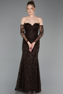 Robe de Soirée Longue Lacé Brun ABU6159