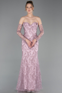 Robe de Soirée Longue Lacé Poudre ABU6159