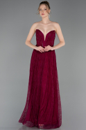 Robe de Soirée Longue Dantelle Prune ABU6160