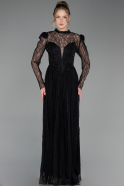 Robe de Soirée Longue Dantelle Noir ABU6160