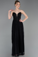 Robe de Soirée Longue Dantelle Noir ABU6160