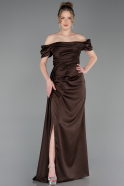 Robe De Fiançaille Satin Longue Brun ABU1606