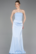 Robe de Soirée Longue Satin Bleu clair ABU6096