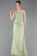 Robe de Soirée Longue Satin Pistache vert ABU6096