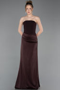Robe de Soirée Longue Satin Brun foncé ABU6096