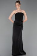 Robe de Soirée Longue Satin Noir ABU6096
