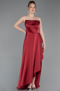 Robe de Soirée Longue Satin Rouge Bordeaux ABU6130