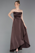 Robe de Soirée Longue Satin Brun ABU6130