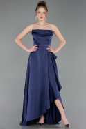 Robe de Soirée Longue Satin Bleu Marine ABU6130