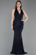 Robe Queue de Poisson Longue Perlé Bleu Marine ABU6165