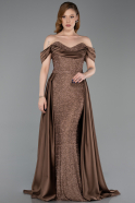 Robe De Soirée Perlé Longue Brun Clair ABU5542