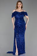 Robe De Soirée Grande Taille Longue Bleu Saxe ABU5232