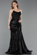 Robe De Fiançailles Grande Taille Longue Squameuse Noir ABU6174