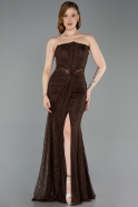 Tenue de Soirée Longue Dantelle Brun ABU6169