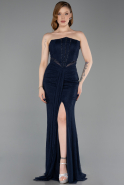 Tenue de Soirée Longue Dantelle Bleu Marine ABU6169