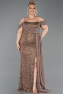 Robe De Soirée Grande Taille Longue Squameuse Cappuccino ABU6134