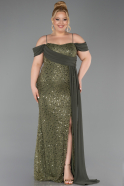 Robe De Soirée Grande Taille Longue Squameuse Kaki ABU6134