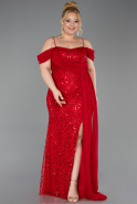 Robe De Soirée Grande Taille Longue Squameuse Rouge ABU6134