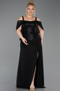 Robe de Soirée Grande Taille Longue Mousseline Noir ABU6184
