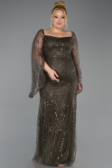 Robe De Soirée Grande Taille Perlé Longue Kaki ABU5067