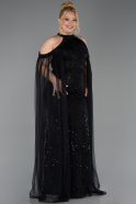 Robe de Soirée Grande Taille Longue Perlé Noir ABU6118