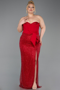 Robe de Soirée Grande Taille Longue Perlé Rouge ABU5989