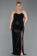 Robe de Soirée Grande Taille Longue Perlé Noir ABU5989