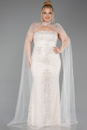 Robe de Soirée Grande Taille Longue Perlé Beige ABU6162