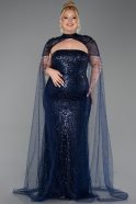 Robe de Soirée Grande Taille Longue Perlé Bleu Marine ABU6162