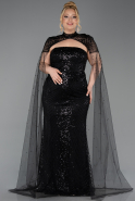 Robe de Soirée Grande Taille Longue Perlé Noir ABU6162