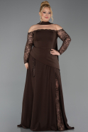 Robe De Soirée Grande Taille Dantelle Longue Brun ABU5657