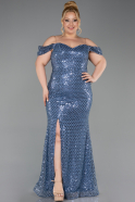 Robe De Soirée Grande Taille Longue Squameuse Indigo ABU6098
