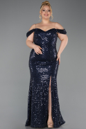 Robe De Soirée Grande Taille Longue Squameuse Bleu Marine ABU6098