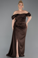 Robe De Soirée Grande Taille Satin Longue Brun ABU1626