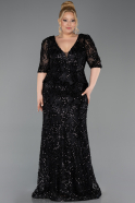 Robe de Soirée Grande Taille Longue Squameuse Noir ABU6149