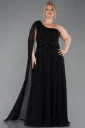 Robe de Soirée Grande Taille Longue Mousseline Noir ABU6136