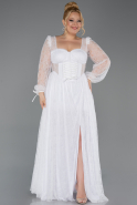 Robe Grande Taille Longue Dantelle Blanc ABU6131