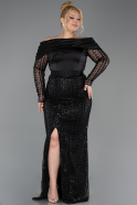 Robe de Soirée Grande Taille Longue Perlé Noir ABU6187