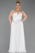 Robe de Soirée Grande Taille Longue Mousseline Blanc ABU6189