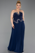 Robe de Soirée Grande Taille Longue Mousseline Bleu Marine ABU6189