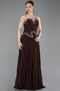 Robe de Soirée Longue Mousseline Brun ABU6188