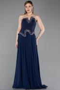 Robe de Soirée Longue Mousseline Bleu Marine ABU6188