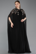 Robe De Soirée Grande Taille Longue Mousseline Noir ABU6175