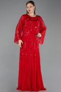 Robe De Soirée Grande Taille Longue Mousseline Rouge ABU6176