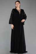 Robe De Soirée Grande Taille Longue Mousseline Noir ABU6178