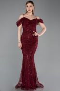 Robe de Soirée Longue Perlé Rouge Bordeaux ABU6190