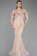 Robe de Soirée Longue Perlé Or ABU6190