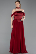 Robe De Soirée Mousseline Longue Rouge Bordeaux ABU5327