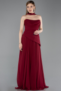 Robe De Soirée Mousseline Longue Rouge Bordeaux ABU5763