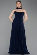 Robe De Soirée Mousseline Longue Bleu Marine ABU5763